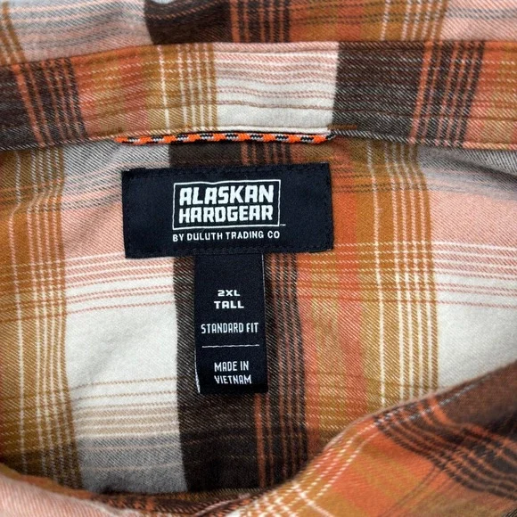 Alaskan Hardgear Boars Nest Flannel Shirt 2XL Tall Brown Plaid Stretch Duluth - Picture 2 of 13